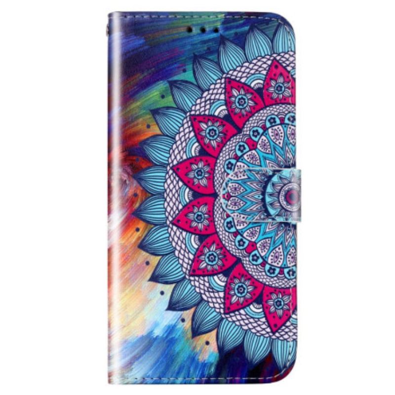 Capa Em Pele Para Xiaomi Redmi 10A De Cordão Mandala De Tiras Coloridas