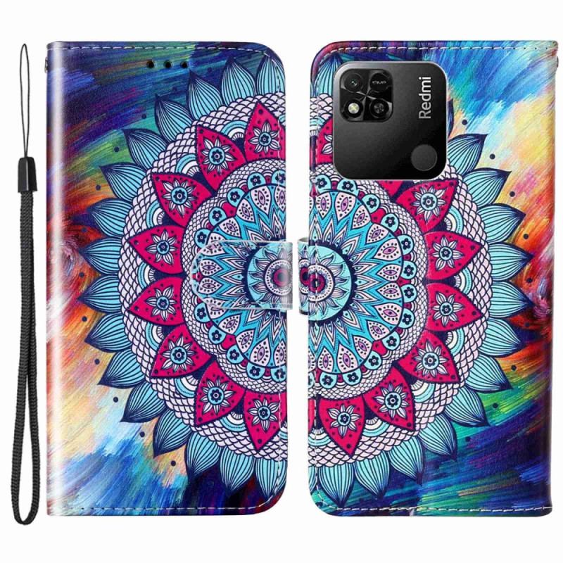 Capa Em Pele Para Xiaomi Redmi 10A De Cordão Mandala De Tiras Coloridas