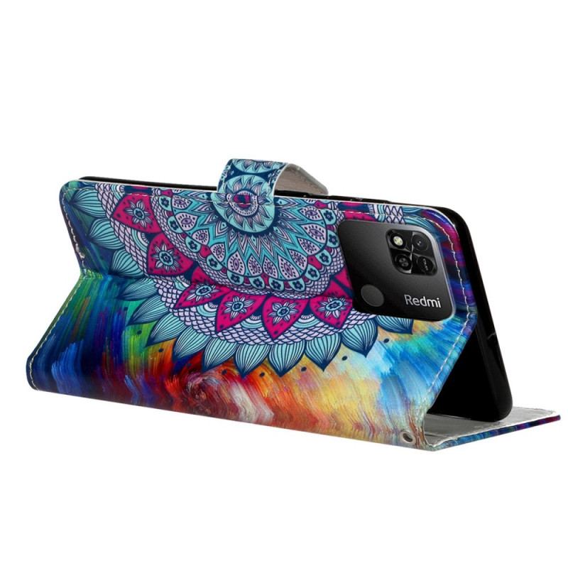 Capa Em Pele Para Xiaomi Redmi 10A De Cordão Mandala De Tiras Coloridas