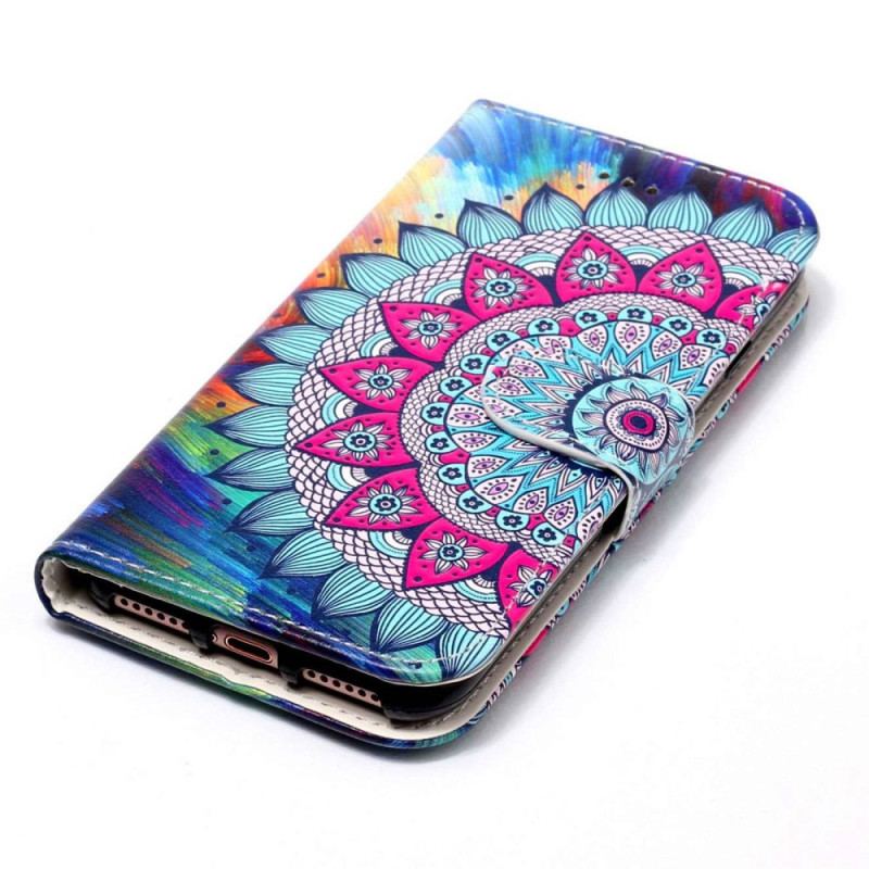 Capa Em Pele Para Xiaomi Redmi 10A De Cordão Mandala De Tiras Coloridas