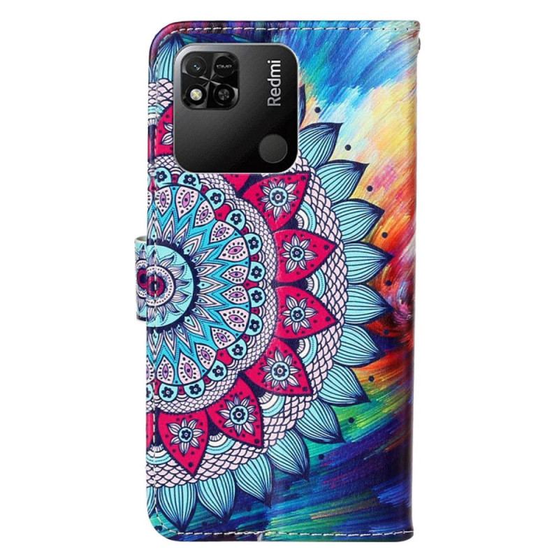 Capa Em Pele Para Xiaomi Redmi 10A De Cordão Mandala De Tiras Coloridas