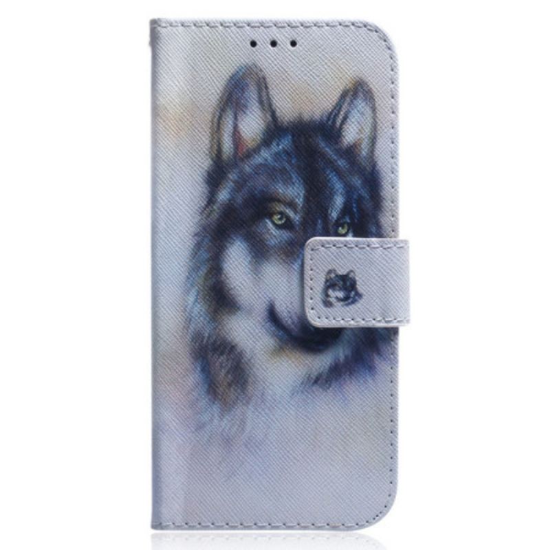 Capa Flip Para Xiaomi Redmi 10A Aquarela Lobo