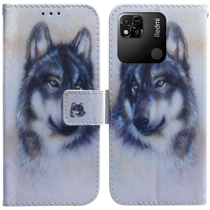 Capa Flip Para Xiaomi Redmi 10A Aquarela Lobo