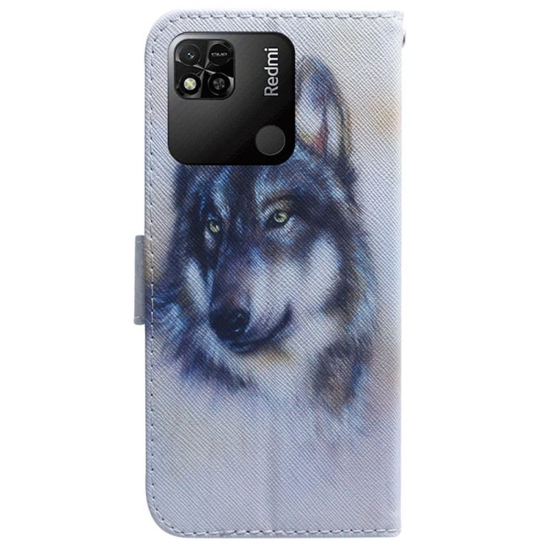 Capa Flip Para Xiaomi Redmi 10A Aquarela Lobo