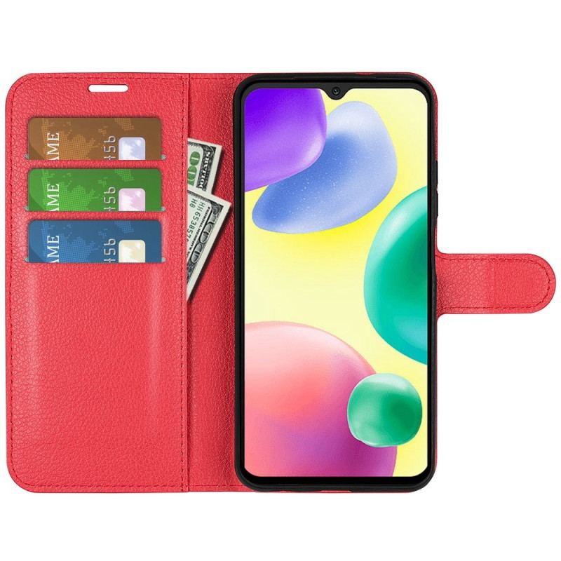 Capa Flip Para Xiaomi Redmi 10A Clássico Efeito Couro Lichia