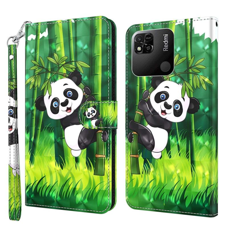 Capa Flip Para Xiaomi Redmi 10A De Cordão Bambu Panda Com Cordão