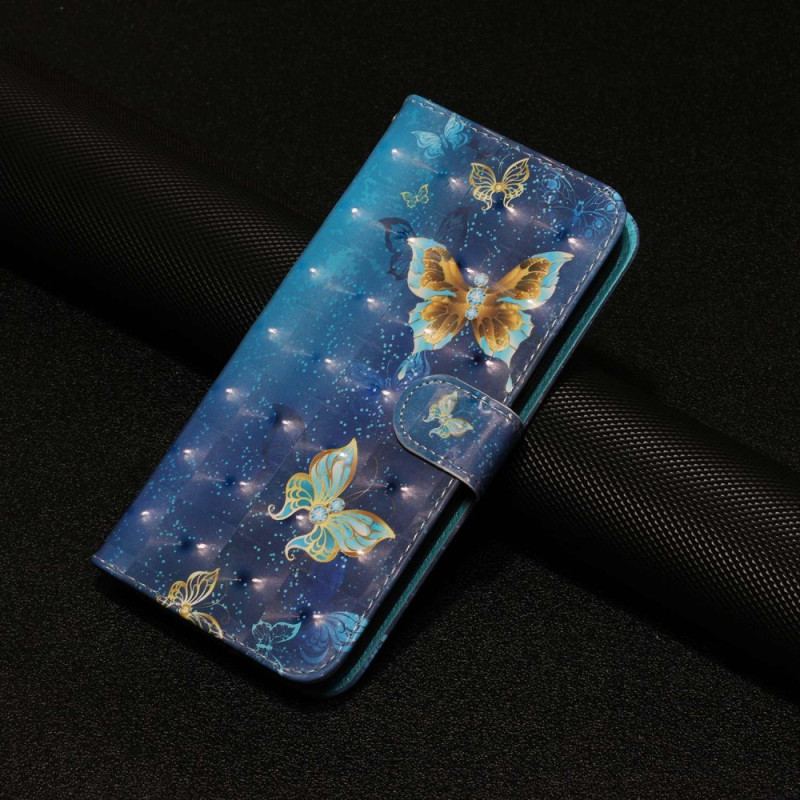 Capa Flip Para Xiaomi Redmi 10A De Cordão Borboletas Em Fundo De Tanga Azul