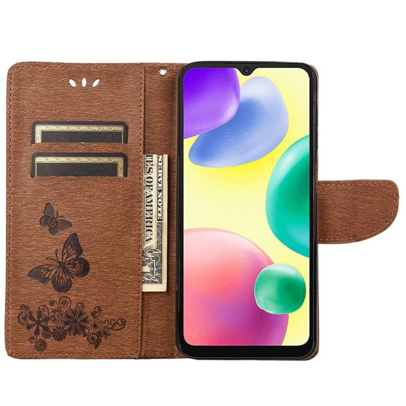 Capa Flip Para Xiaomi Redmi 10A De Cordão Borboletas Esplêndidas