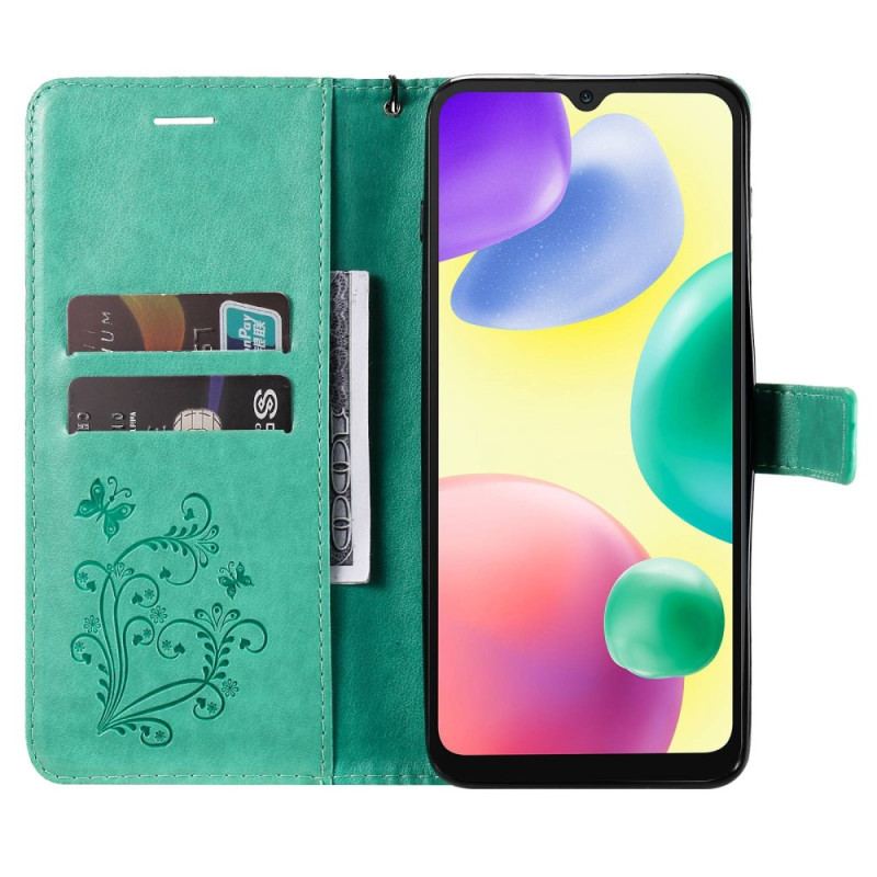 Capa Flip Para Xiaomi Redmi 10A De Cordão Borboletas Gigantes