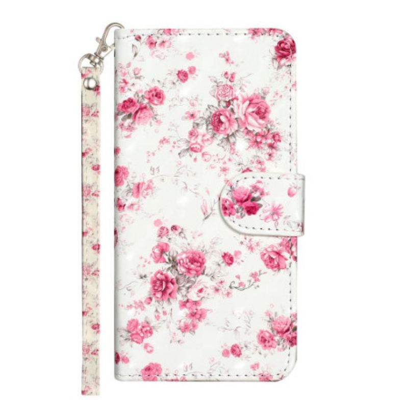 Capa Flip Para Xiaomi Redmi 10A De Cordão Flores Da Liberdade Da Correia