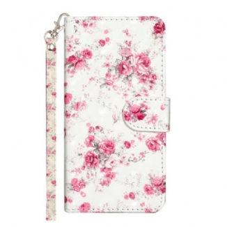 Capa Flip Para Xiaomi Redmi 10A De Cordão Flores Da Liberdade Da Correia