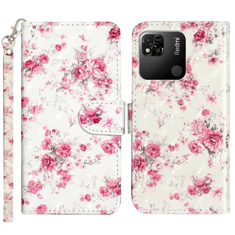 Capa Flip Para Xiaomi Redmi 10A De Cordão Flores Da Liberdade Da Correia