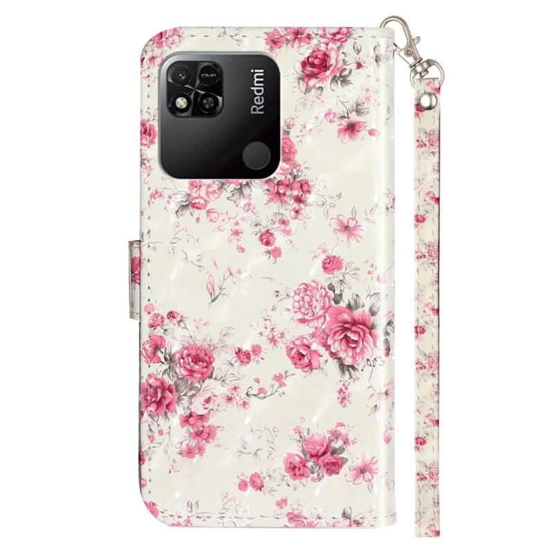 Capa Flip Para Xiaomi Redmi 10A De Cordão Flores Da Liberdade Da Correia