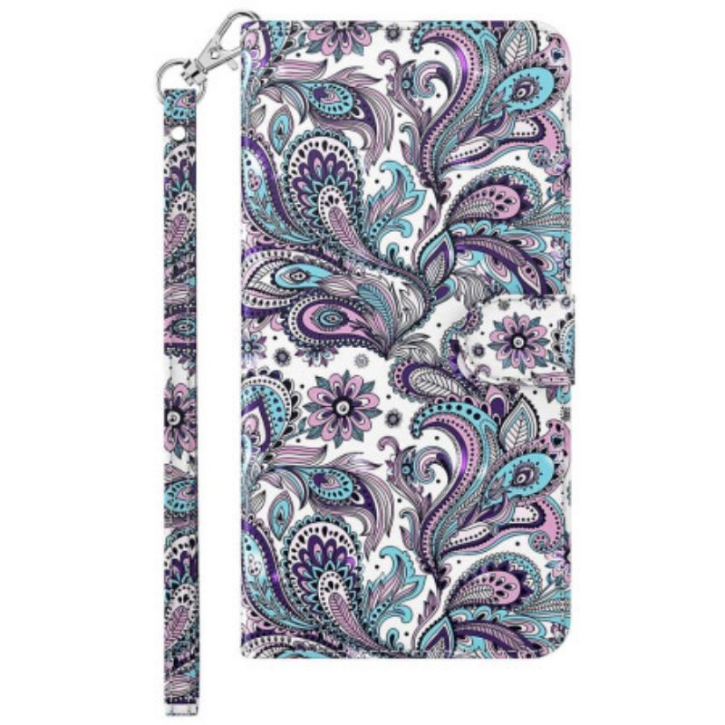 Capa Flip Para Xiaomi Redmi 10A De Cordão Padrão Strappy Paisley