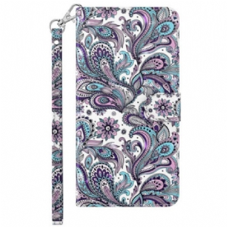 Capa Flip Para Xiaomi Redmi 10A De Cordão Padrão Strappy Paisley