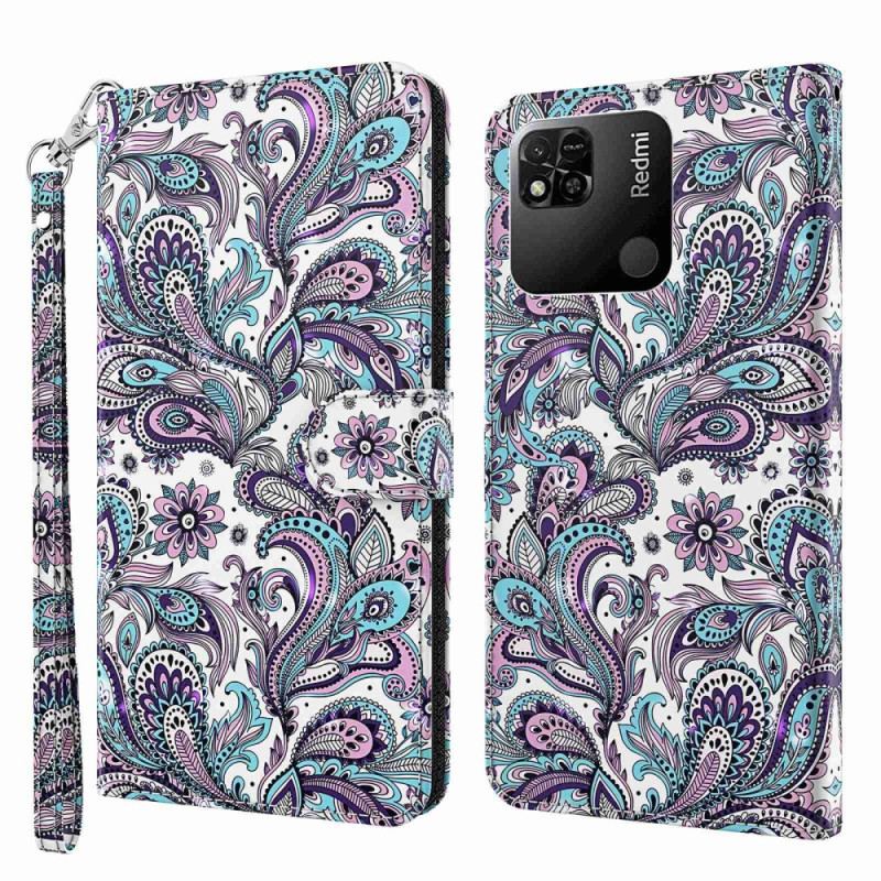 Capa Flip Para Xiaomi Redmi 10A De Cordão Padrão Strappy Paisley