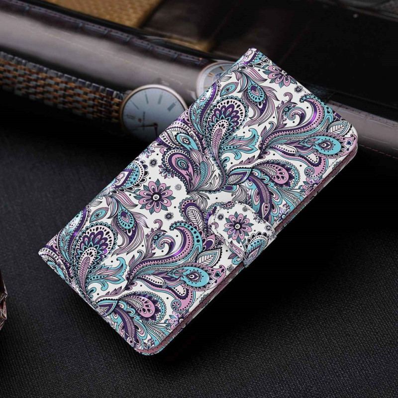 Capa Flip Para Xiaomi Redmi 10A De Cordão Padrão Strappy Paisley