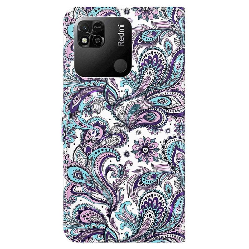 Capa Flip Para Xiaomi Redmi 10A De Cordão Padrão Strappy Paisley