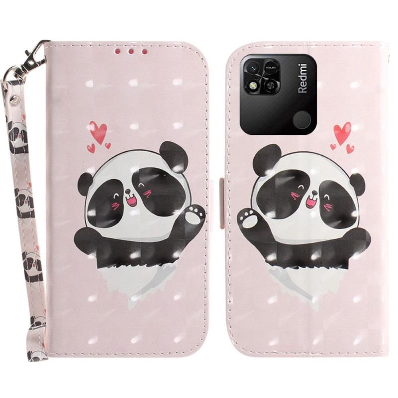 Capa Flip Para Xiaomi Redmi 10A De Cordão Panda Love Com Cordão