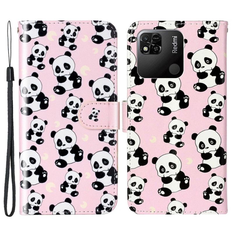 Capa Flip Para Xiaomi Redmi 10A De Cordão Pandas Strappy