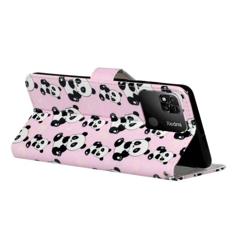 Capa Flip Para Xiaomi Redmi 10A De Cordão Pandas Strappy