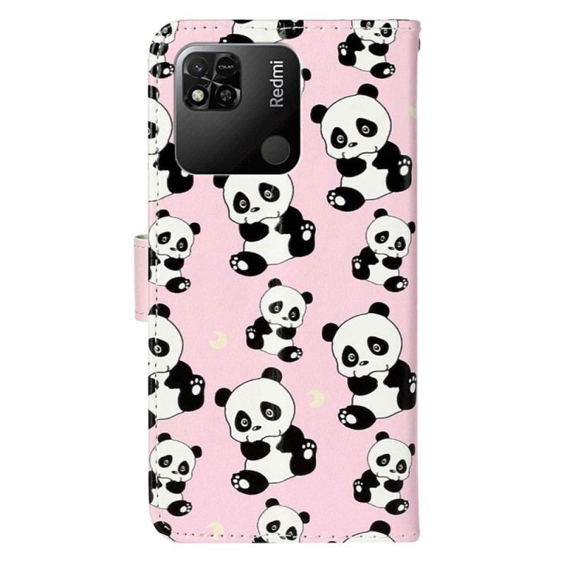 Capa Flip Para Xiaomi Redmi 10A De Cordão Pandas Strappy