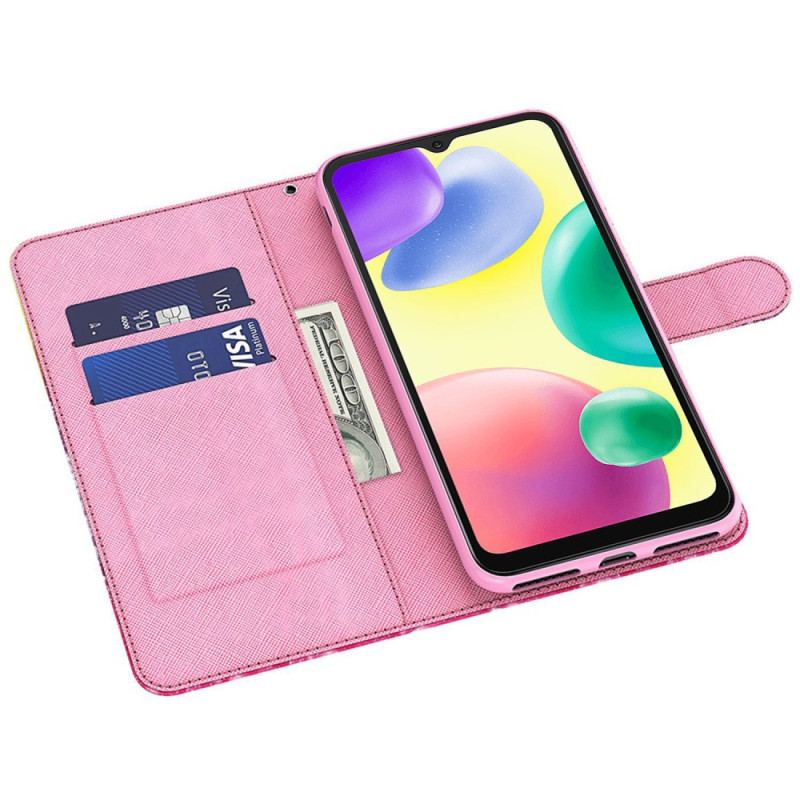 Capa Flip Para Xiaomi Redmi 10A De Cordão Roseira Strappy