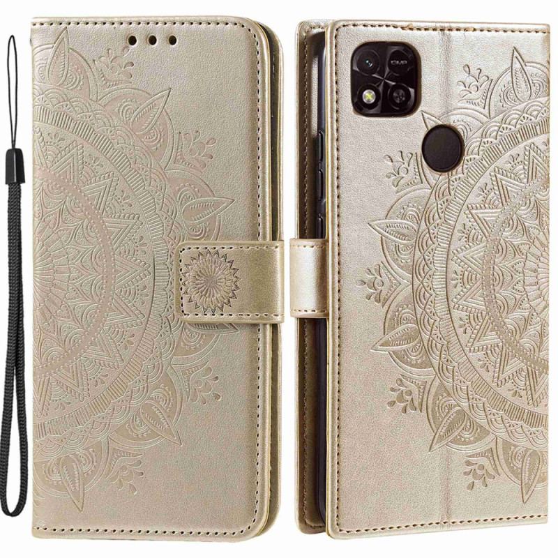 Capa Flip Para Xiaomi Redmi 10A Mandala Sol Com Cordão