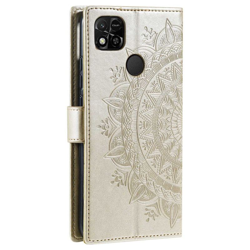 Capa Flip Para Xiaomi Redmi 10A Mandala Sol Com Cordão