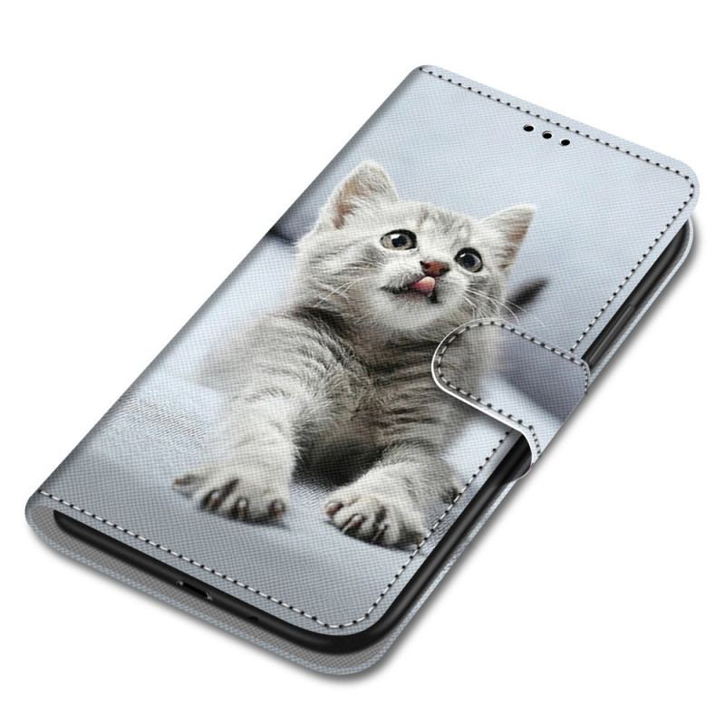 Capa Folio Para Xiaomi Redmi 10A De Cordão Gatinho Branco Com Alça