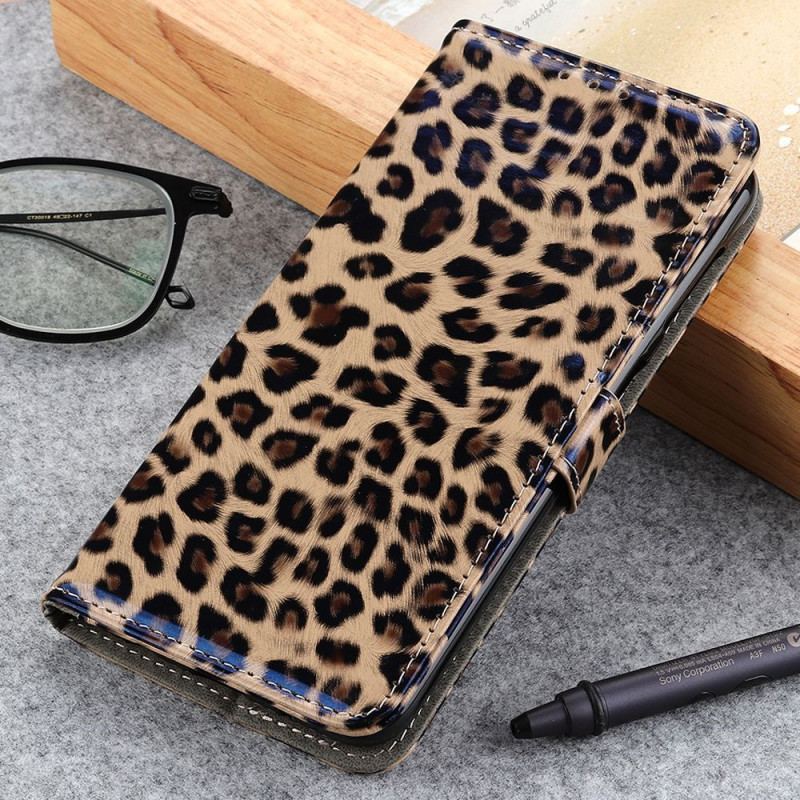 Capa Folio Para Xiaomi Redmi 10A Efeito Pele De Leopardo