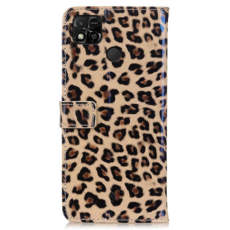 Capa Folio Para Xiaomi Redmi 10A Efeito Pele De Leopardo