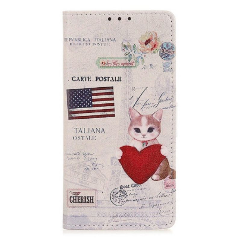 Capa Folio Para Xiaomi Redmi 10A Gato Viajante