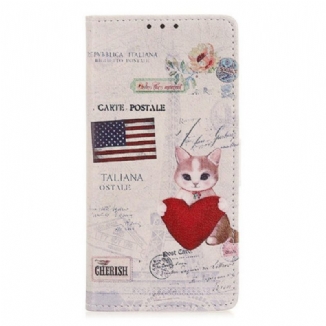 Capa Folio Para Xiaomi Redmi 10A Gato Viajante