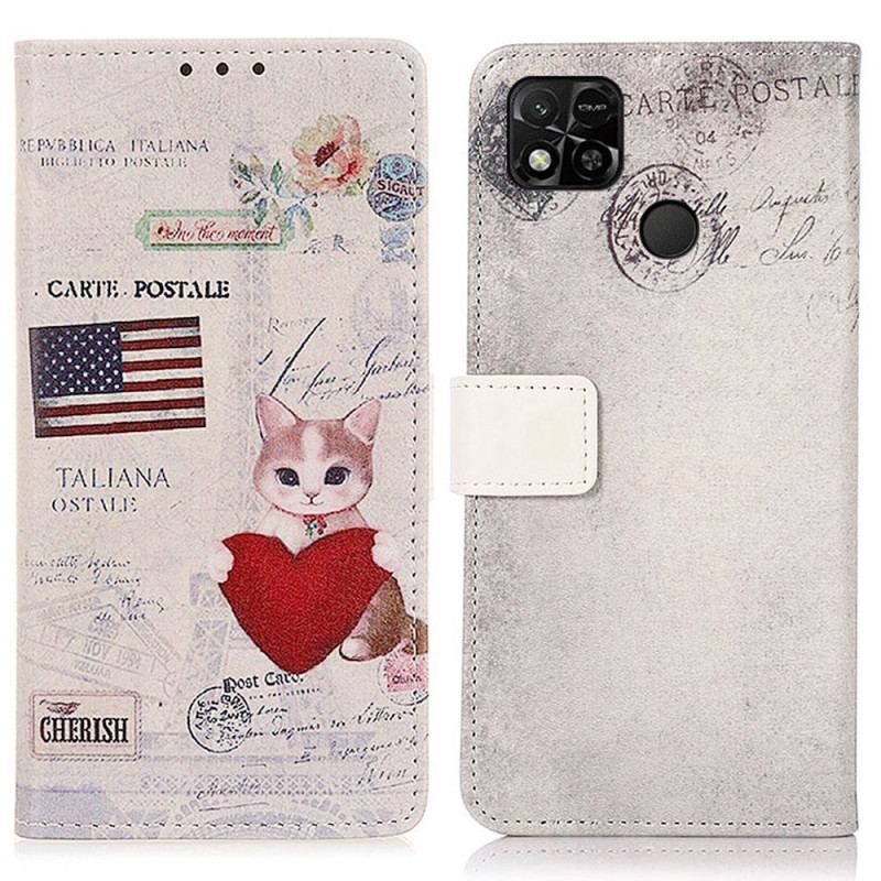 Capa Folio Para Xiaomi Redmi 10A Gato Viajante