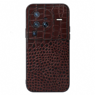 Capa De Celular Para Vivo X80 Pro Couro Genuíno Com Textura De Crocodilo