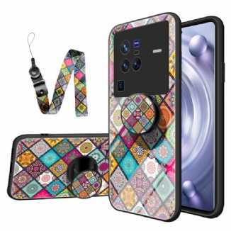 Capa Para Vivo X80 Pro Suporte Magnético Patchwork