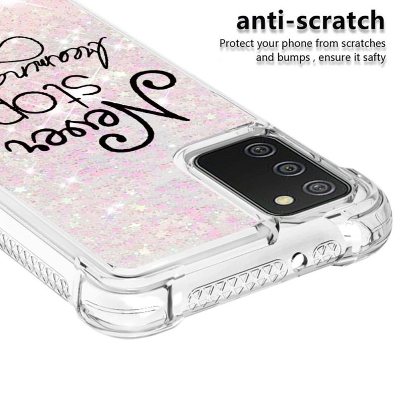 Capa De Celular Para Samsung Galaxy A03s Nunca Pare De Sonhar Com Glitter