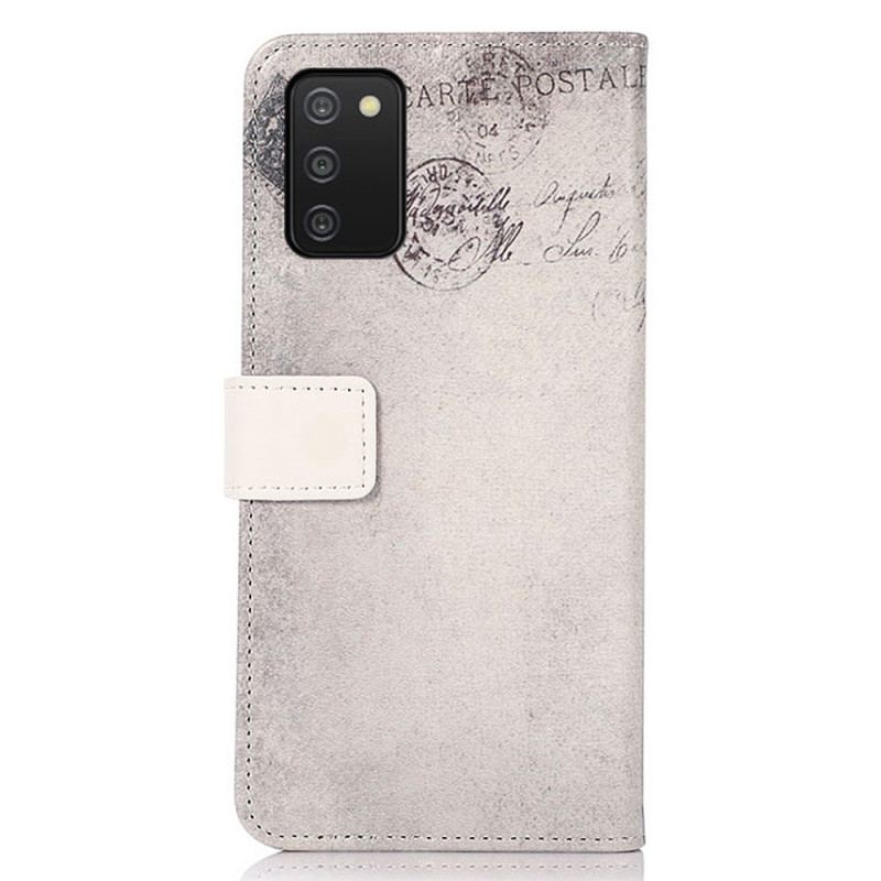 Capa De Couro Para Samsung Galaxy A03s Gato Viajante