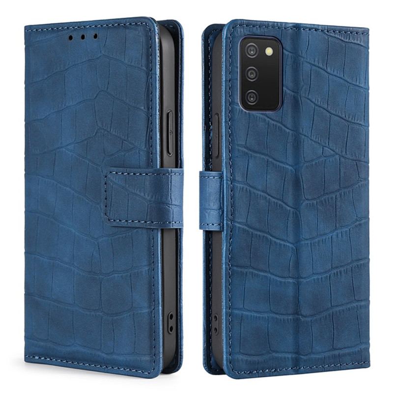 Capa Flip Para Samsung Galaxy A03s Efeito Pele De Crocodilo