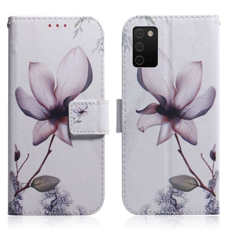 Capa Flip Para Samsung Galaxy A03s Flor Rosa Empoeirado