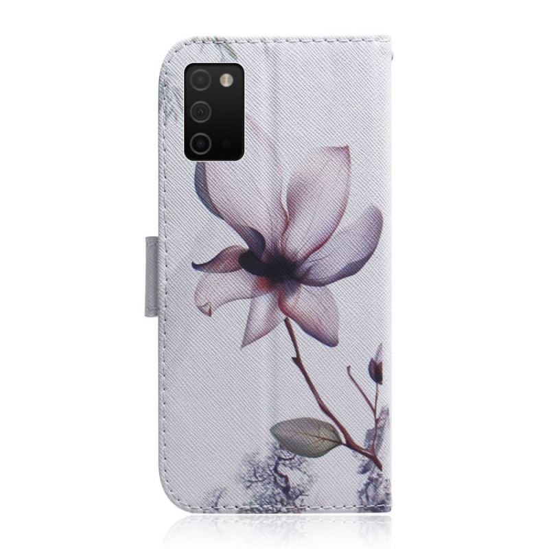 Capa Flip Para Samsung Galaxy A03s Flor Rosa Empoeirado