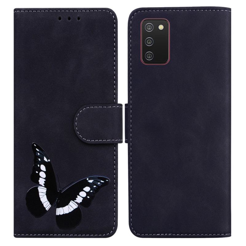 Capa Folio Para Samsung Galaxy A03s Borboleta Com Toque De Pele