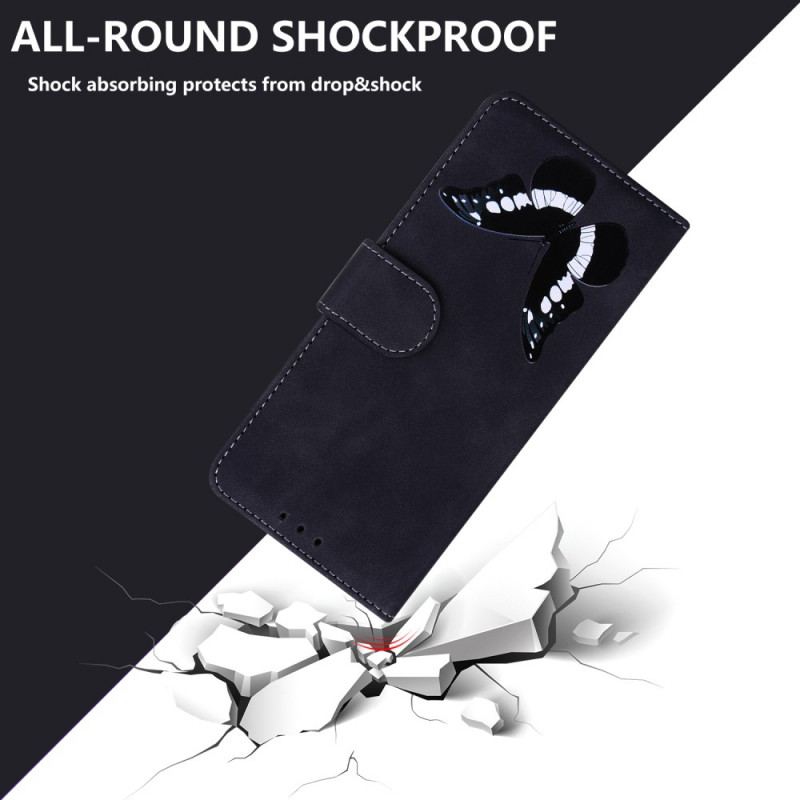 Capa Folio Para Samsung Galaxy A03s Borboleta Com Toque De Pele