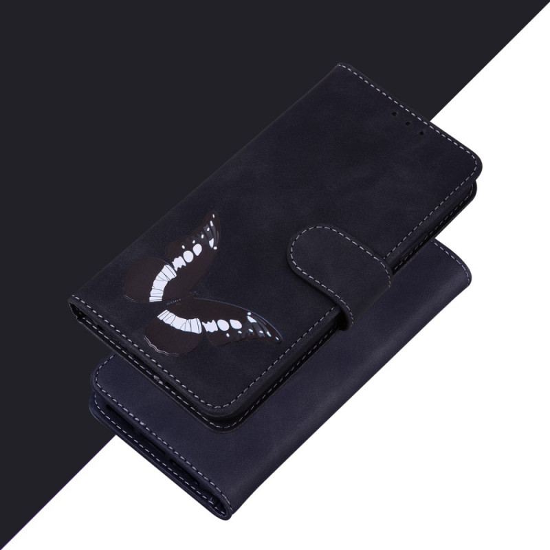 Capa Folio Para Samsung Galaxy A03s Borboleta Com Toque De Pele