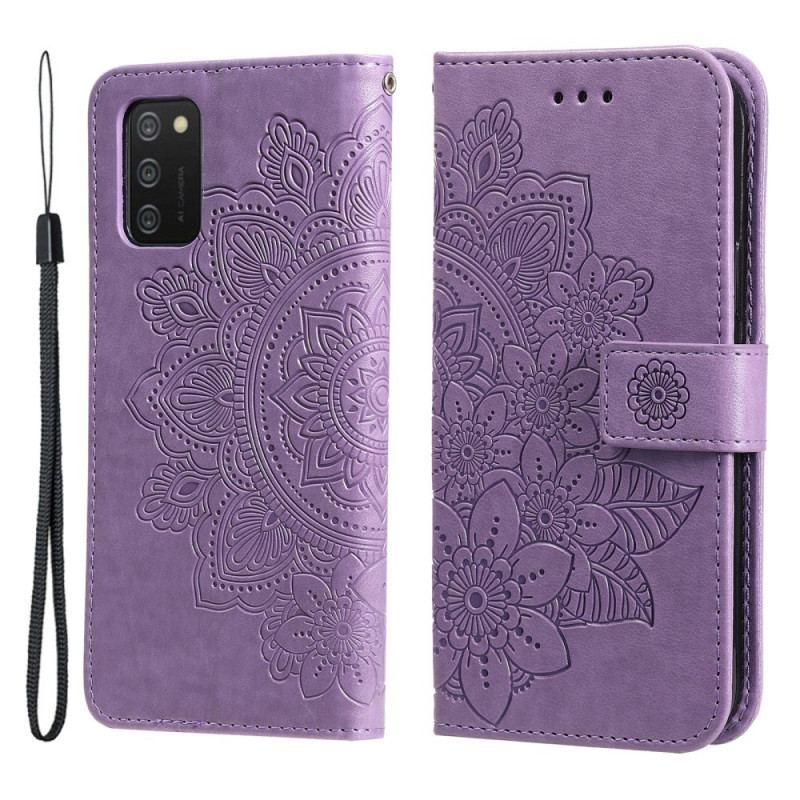 Capa Folio Para Samsung Galaxy A03s Flor Mandala