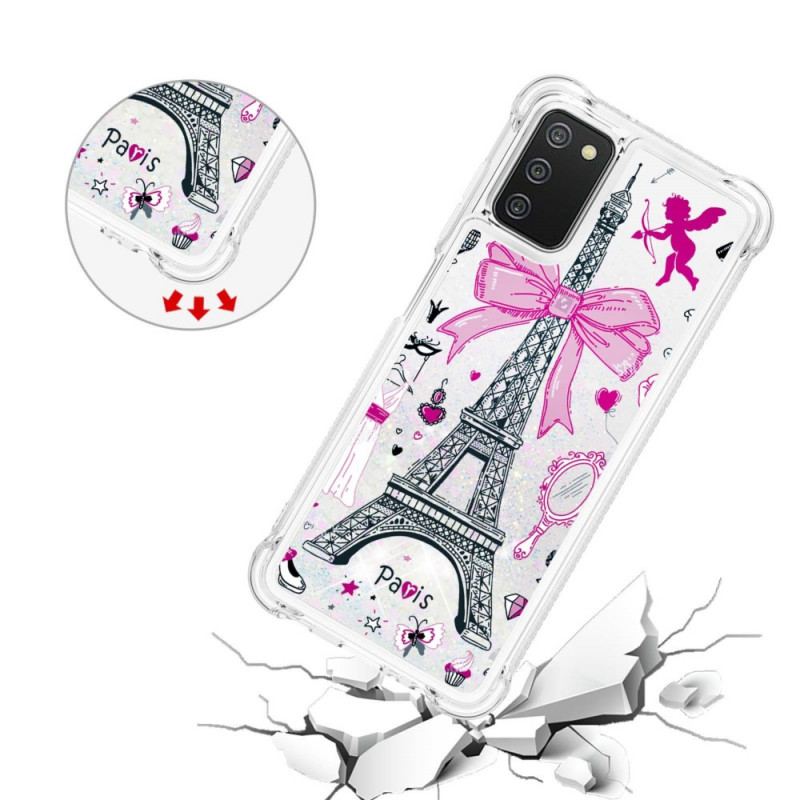 Capa Para Samsung Galaxy A03s As Lantejoulas Da Torre Eiffel