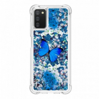 Capa Para Samsung Galaxy A03s Borboletas Azuis Brilhantes