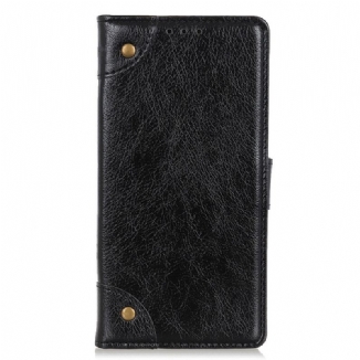 Capa De Couro Para OnePlus 10T 5G Rebites Vintage Estilo Couro Napa