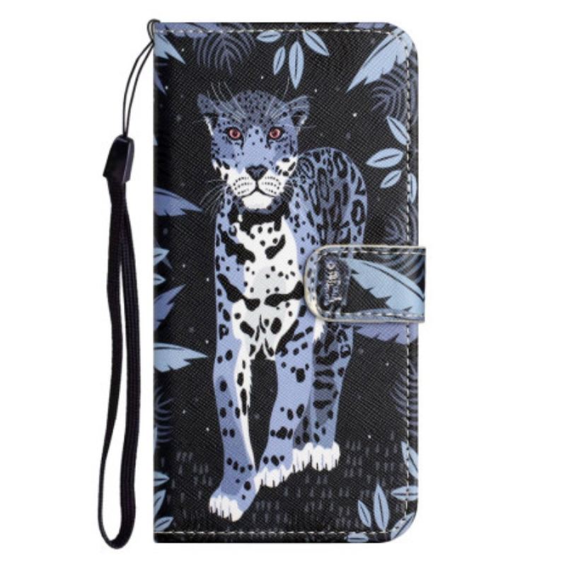 Capa Flip Para OnePlus 10T 5G De Cordão Leopardo Strappy